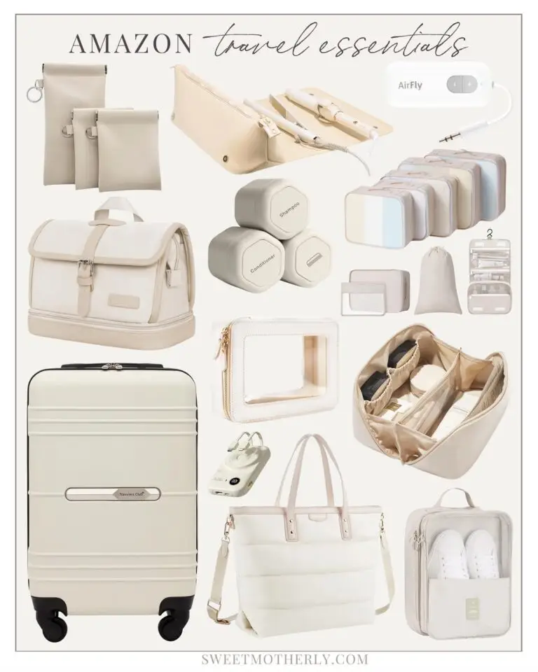 A collage of different types of white luggage.