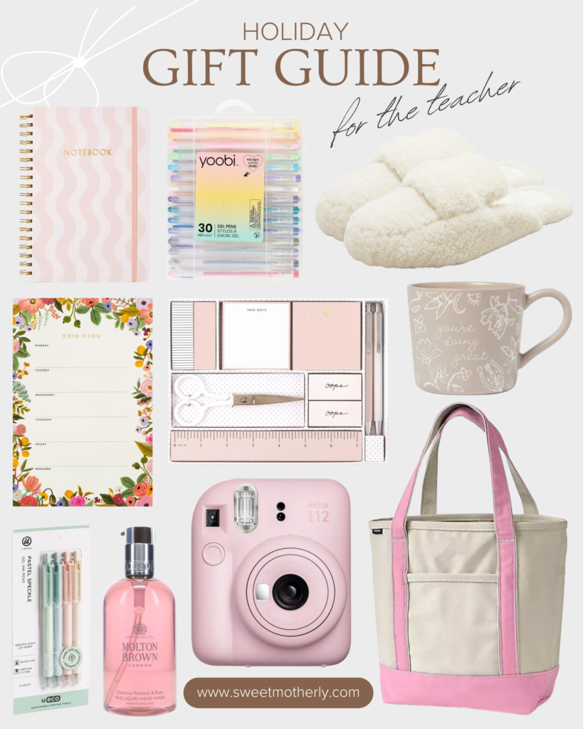 A collage of items that include a camera, coffee mug and purse.