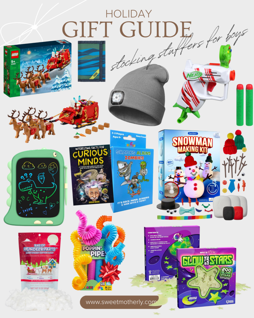 A collage of different items for kids to play with.