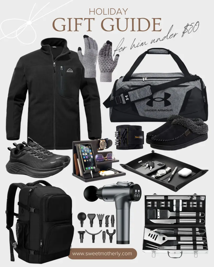 Holiday Gift Guides - Sweet Motherly A collage of items that include gloves, boots and other accessories.