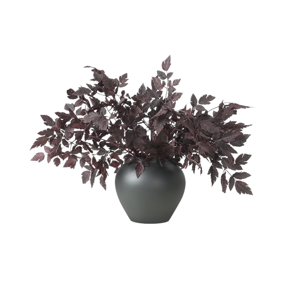 Black foliage in black vase