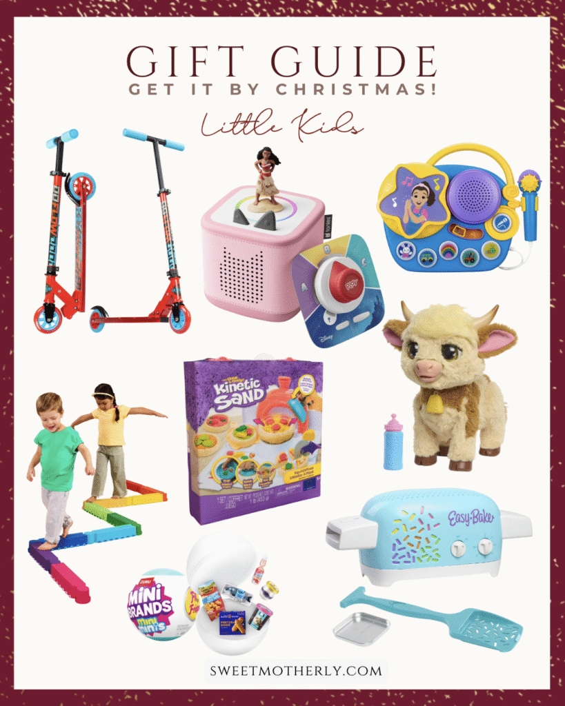 Christmas gift ideas for little kids with scooters, toys, creative play sets, baking toys, and interactive games.